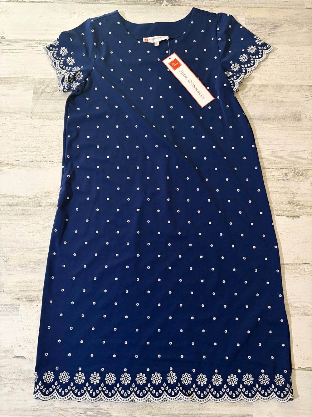 Jude Connally Ella Eyelet Dress Navy White Size XS